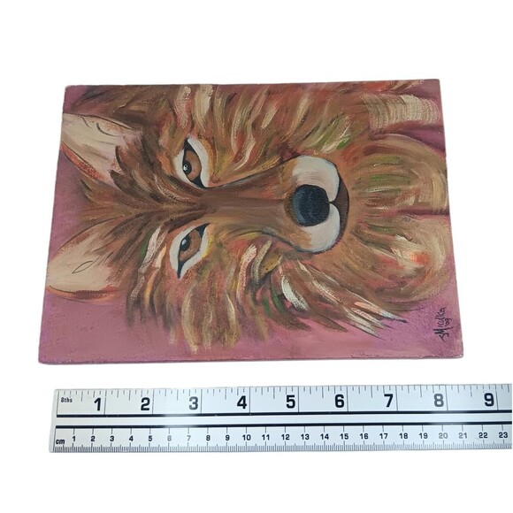 Wolf Painting Original on Plaster Canvas Red Brown Signed J Miculka '09 Vintage - Picture 11 of 12